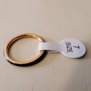 Size 7 Black & Gold Titanium Unisex Band Ring. New. Opened only for photographin